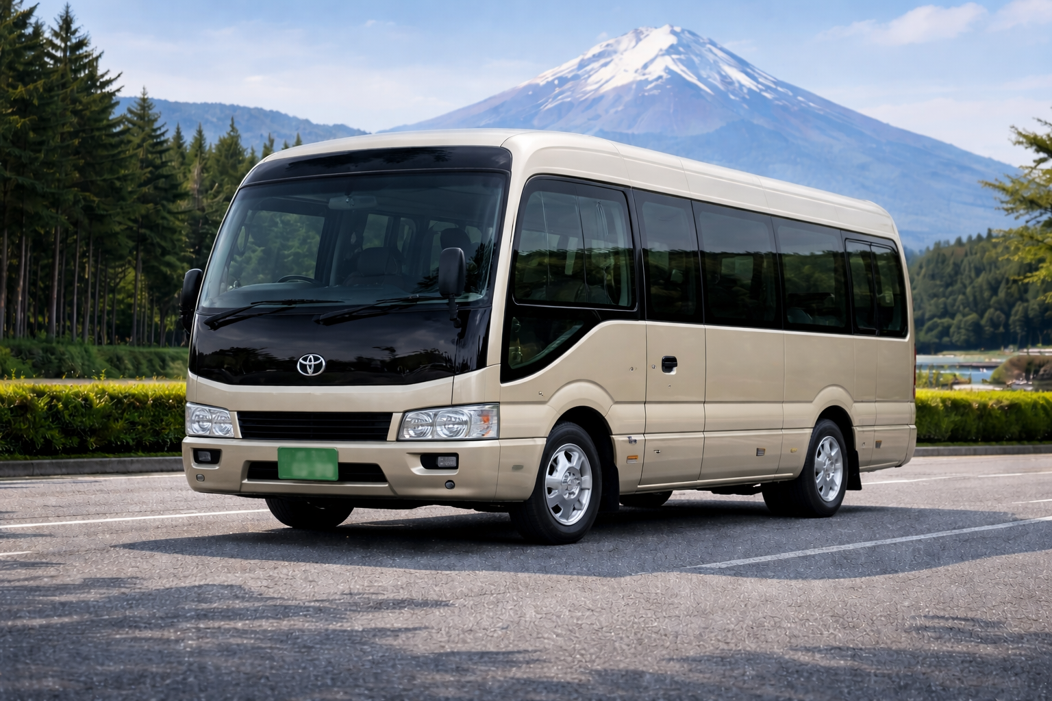 Toyota Coaster mid size bus for private charter travel in Japan